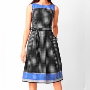 Talbots Geo Print Fit & Flare - Black & Blue Dress - Size 12